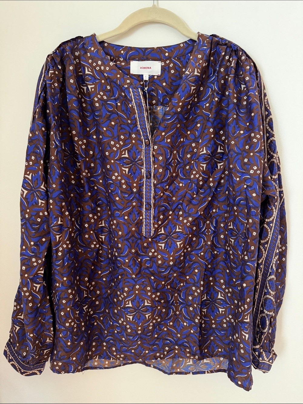 XiRENA Blue and Brown Printed Long-Sleeve shirt.